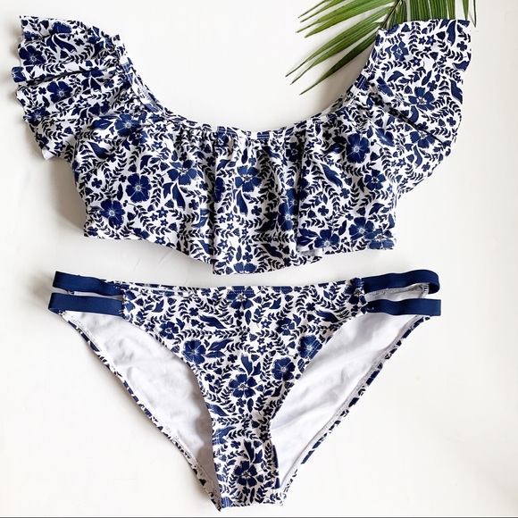 Kensie Other - KENSIE Floral Off The Shoulder Flutter Bikini Set Kensie Other - KENSIE Floral Off The Shoulder Flutter Bikini Set